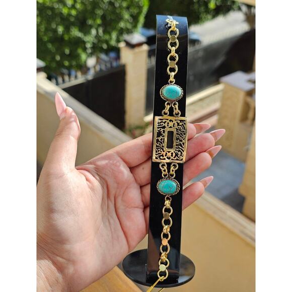Handmade Turquoise & Arabic Engraving Bracelet - Picture 2 of 7